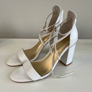 White braided block heels
